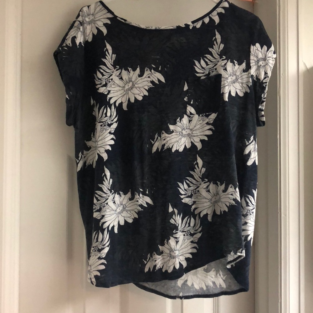 Loft Linen Blend Floral Navy Shirt - Large